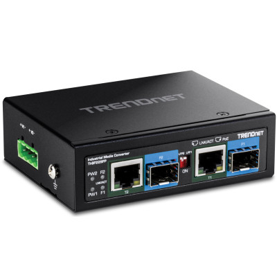 TRENDnet TI-BF22SFP Industrial Gigabit SFP Media Converter, IP30, DIN rail or wall mount